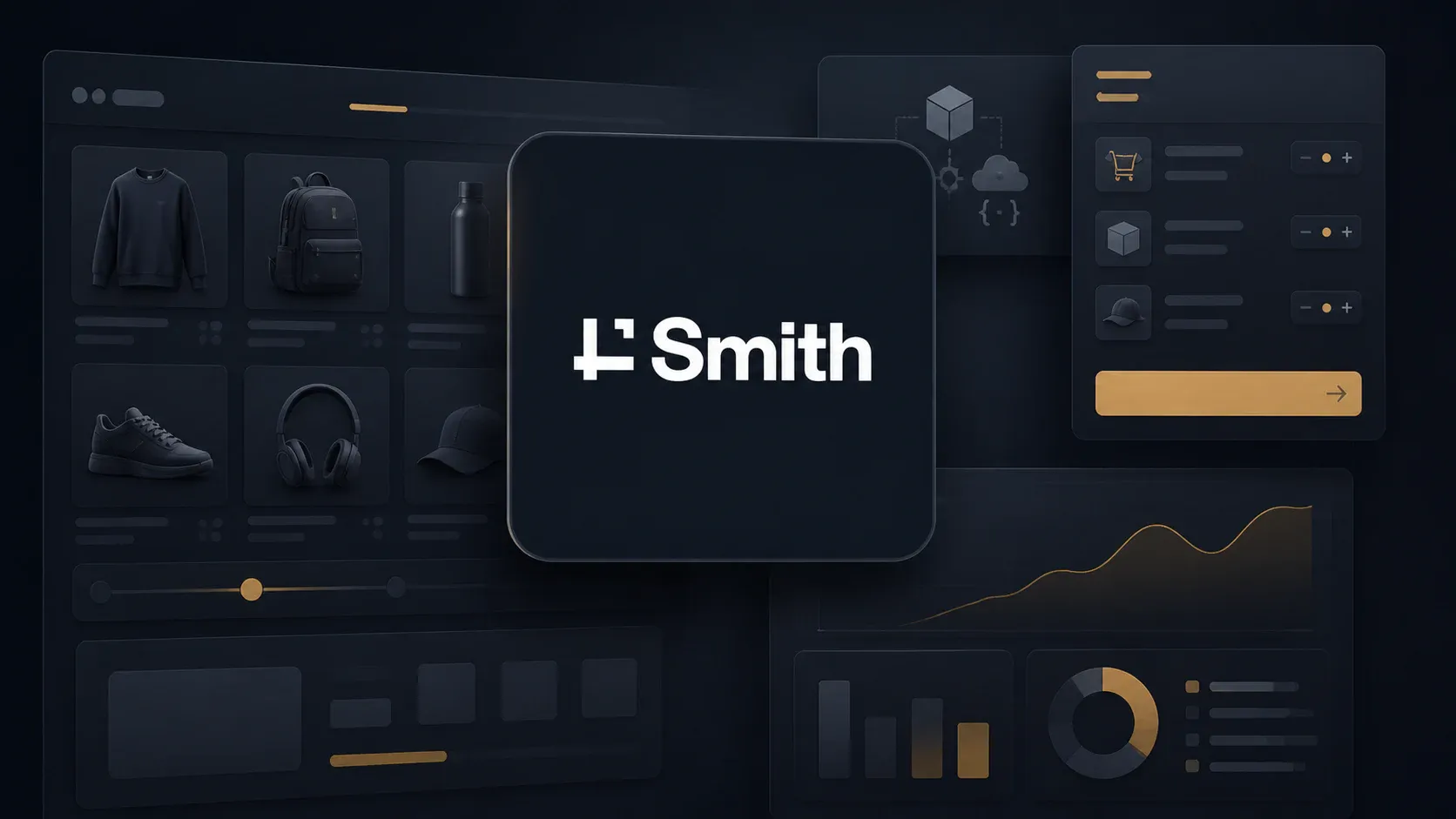 Smith Commerce wordmark surrounded by a modern headless commerce interface