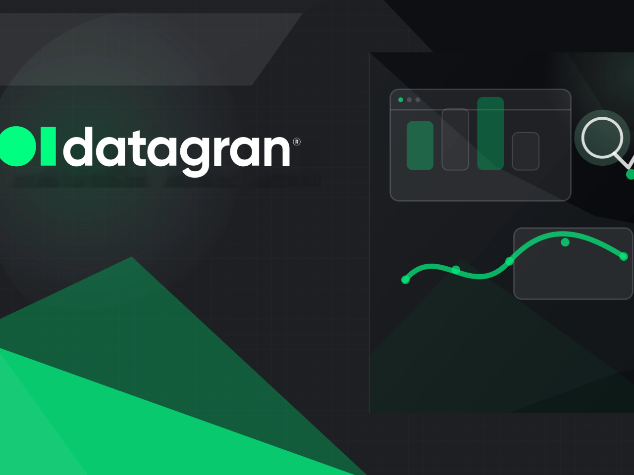 Datagran logo on a charcoal and neon green geometric cover