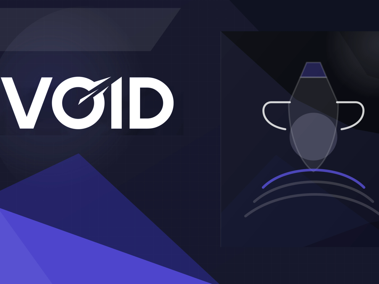 VOID logo on an indigo and cobalt geometric cover