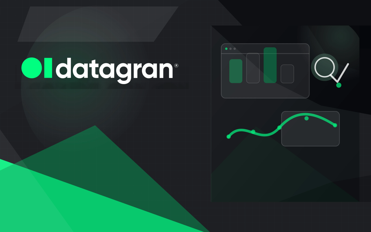 Datagran logo on a charcoal and neon green geometric cover