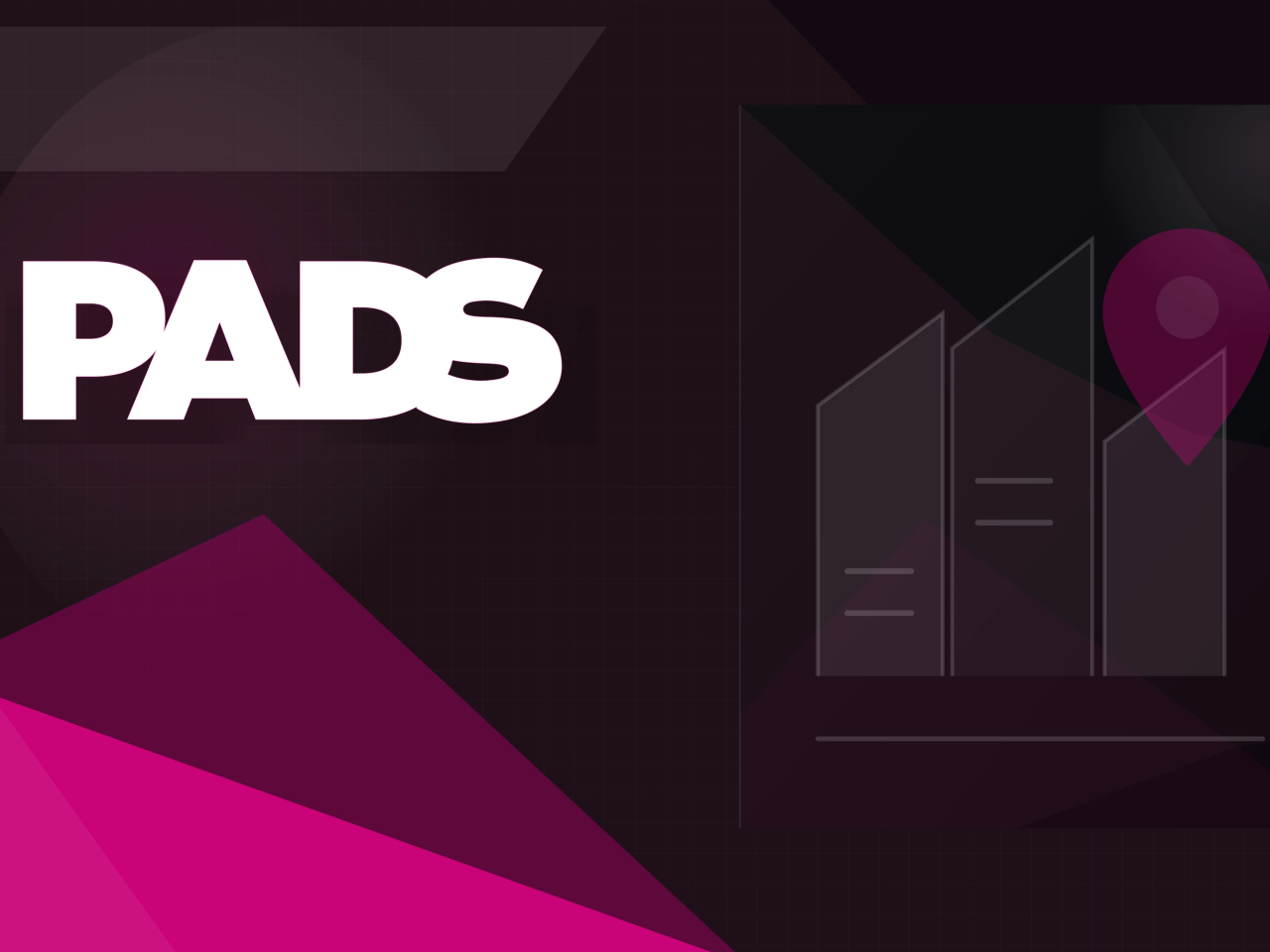PADS wordmark on a magenta and charcoal geometric cover
