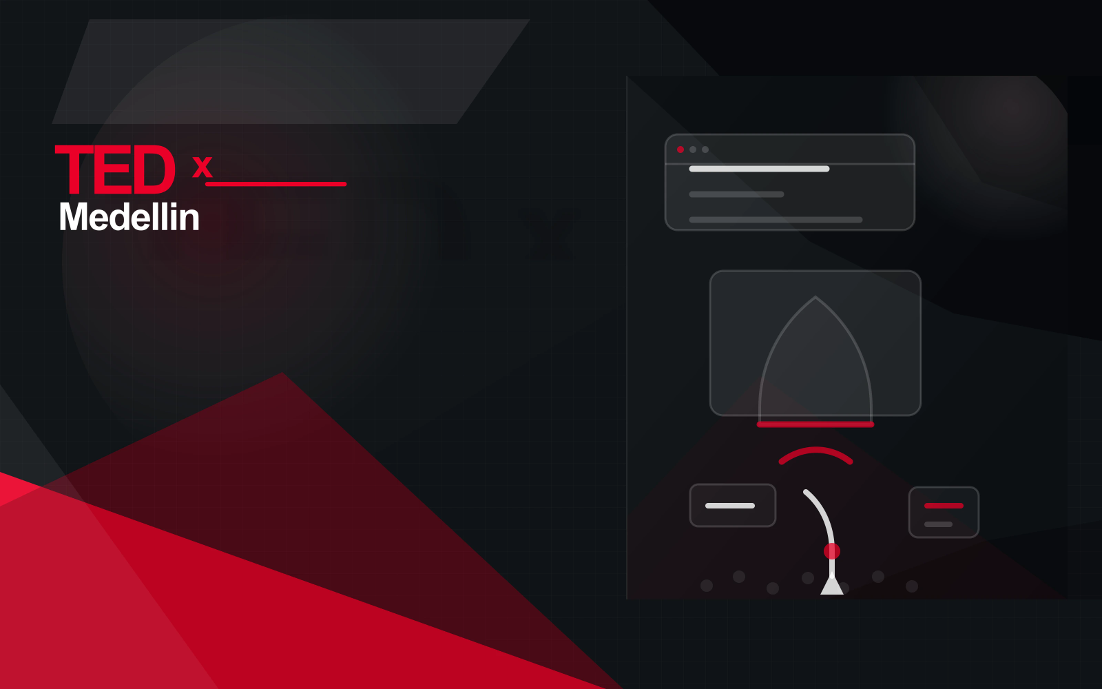 TEDx Medellin wordmark on a red and charcoal geometric cover