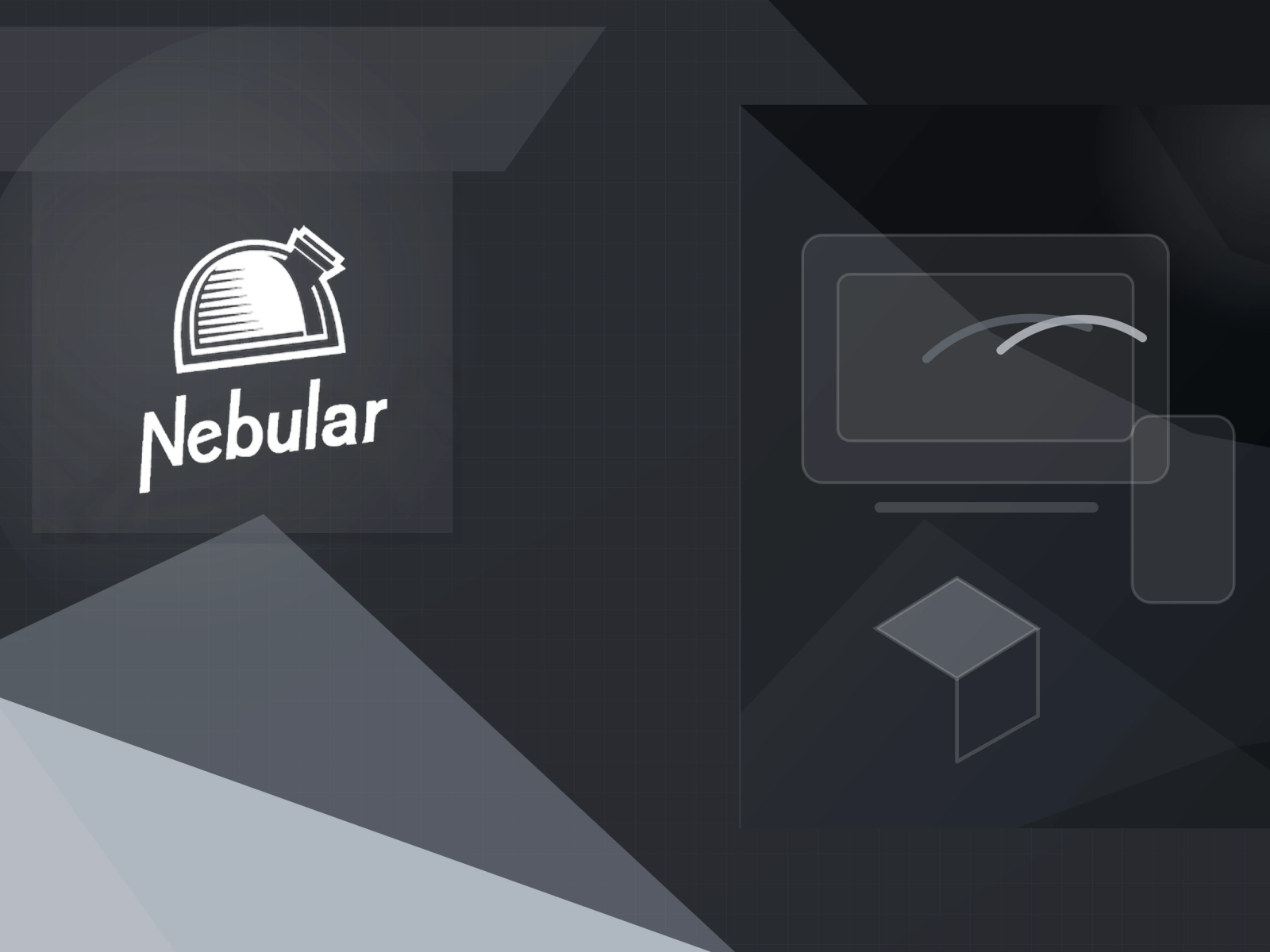 Nebular logo on a graphite and silver geometric cover
